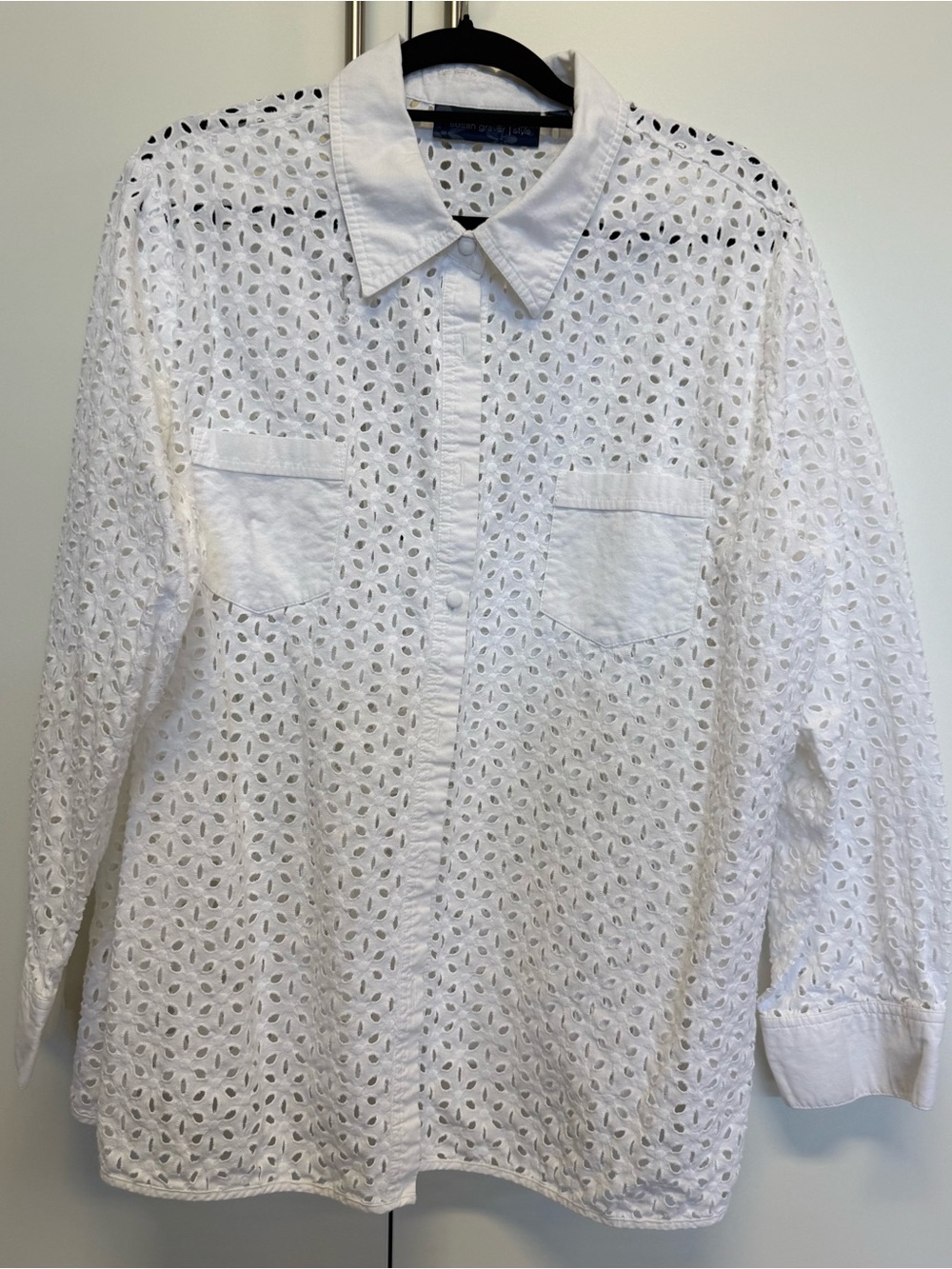 Susan Graver Eyelet Cotton Button Front Shirt White Blouse Plus Size 2X
